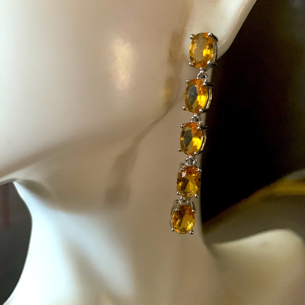 Pretty Linear Yellow Quartz Silver Dangle Earrings - image 6